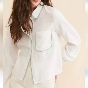 Anthropologie Sunday In Brooklyn Top Blouse White Green